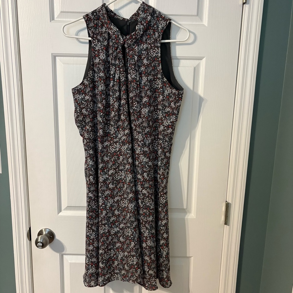 LOFT Gray and Coral Floral Midi Dress